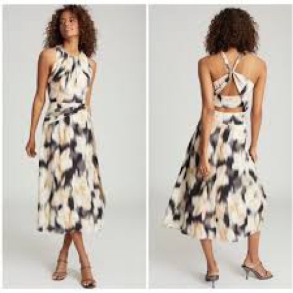 Reiss Dresses & Skirts - NWT $425 REISS [ 8 US ] Gisele Strappy Back Midi Dress in Smudge Print